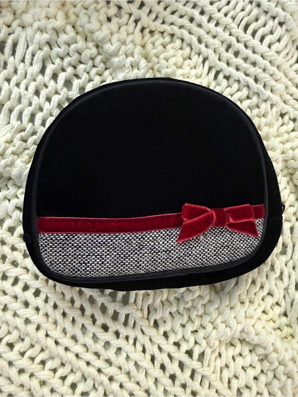 Black Velvety Purse with Red Bow Accent